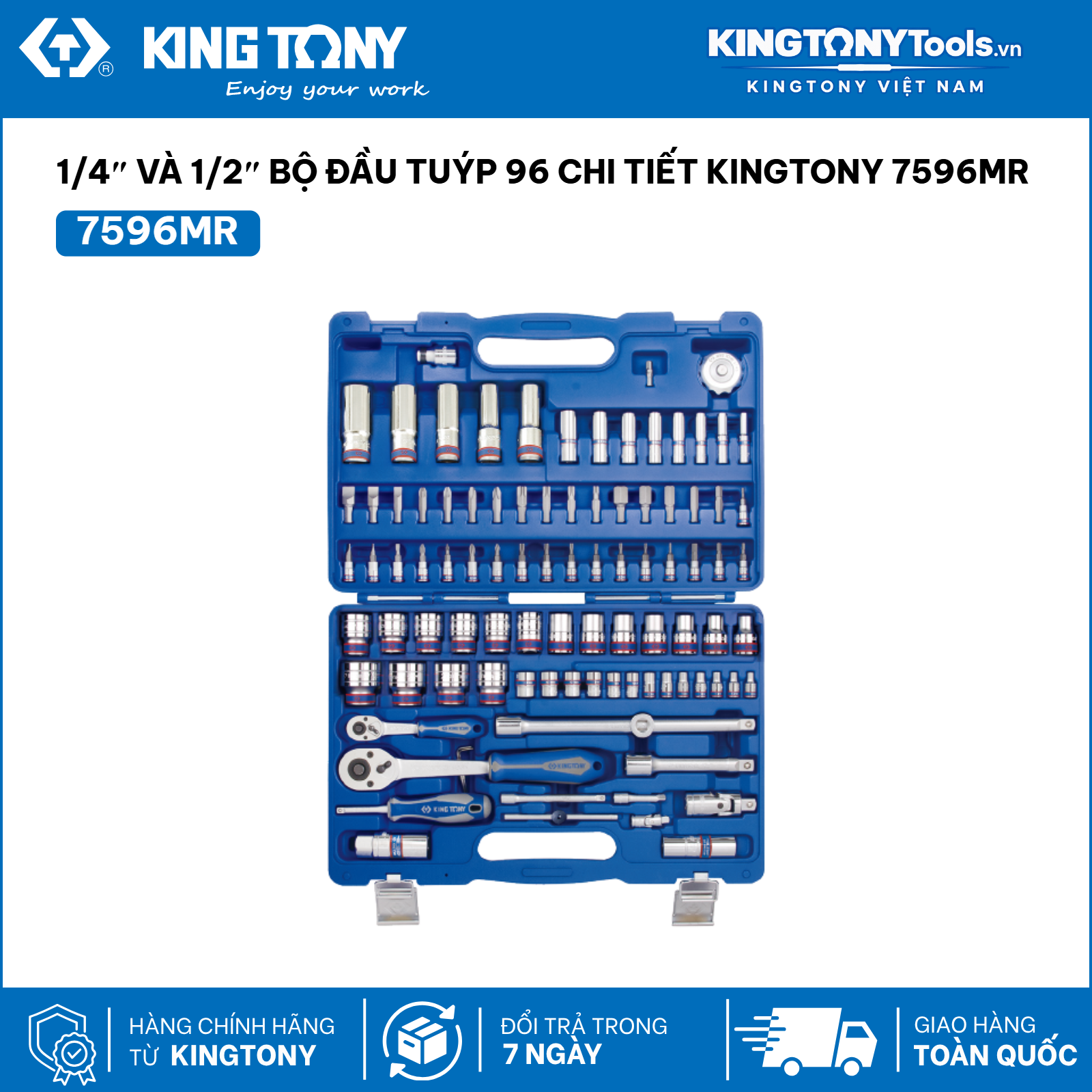 1/4" và 1/2" Bộ đầu tuýp chi tiết Kingtony 7596MR