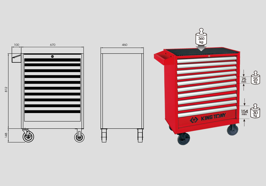 Xe đẩy dụng cụ 10 ngăn Kingtony 87437-10B - Ảnh 3