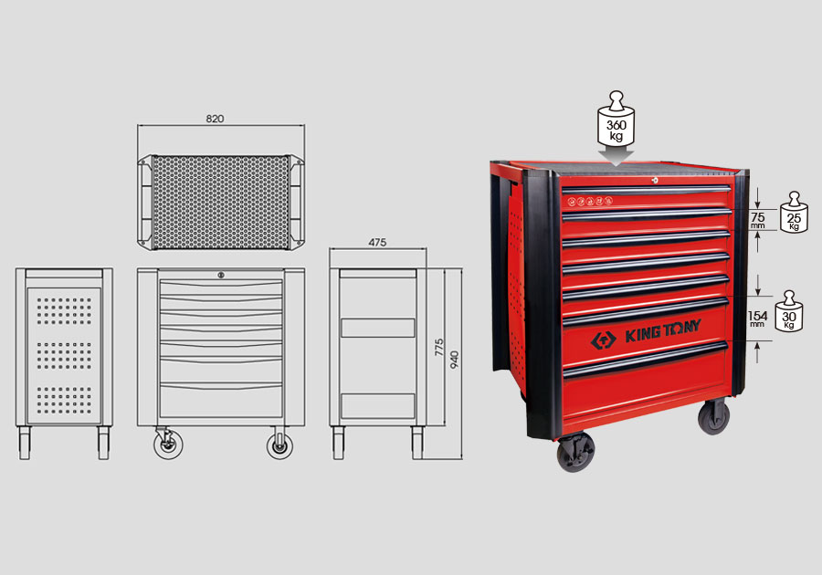 Xe đẩy dụng cụ 7 ngăn Kingtony 87634-7B - Ảnh 3